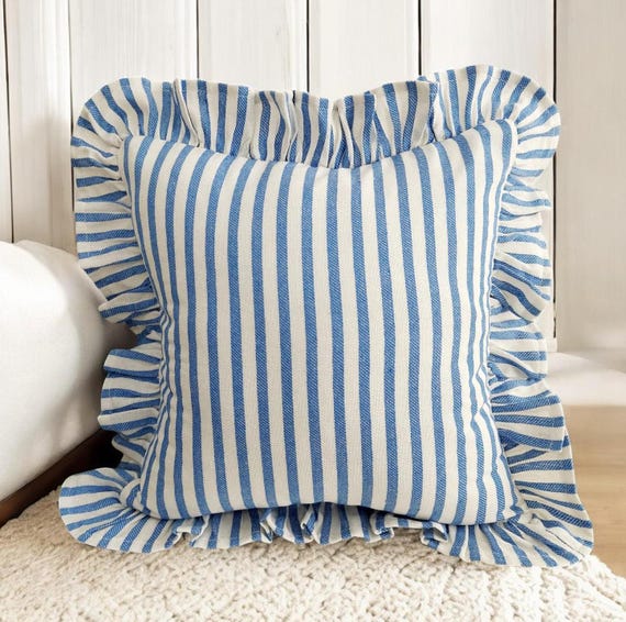 Bohemian Frill Linen Striped Pillow Cover - Different Color Options With Frill Edges - Linen Lulu