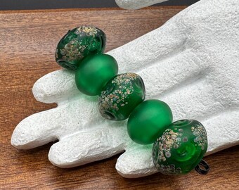Large Lampwork Glass Beads, Lampwork Beads Set, Hollow Lampwork Beads, Lightweight, Green Assortment