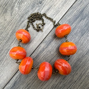 Large Beads Necklace, Statement Necklace, Unique Jewelry, Lampwork Glass Necklace, Hollow Beads, One of a Kind, Handmade, Orange, Bright