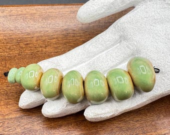 Large Lampwork Glass Beads, Lampwork Beads Set, Hollow Lampwork Beads, Lightweight, Green, Organic, Ceramics Look