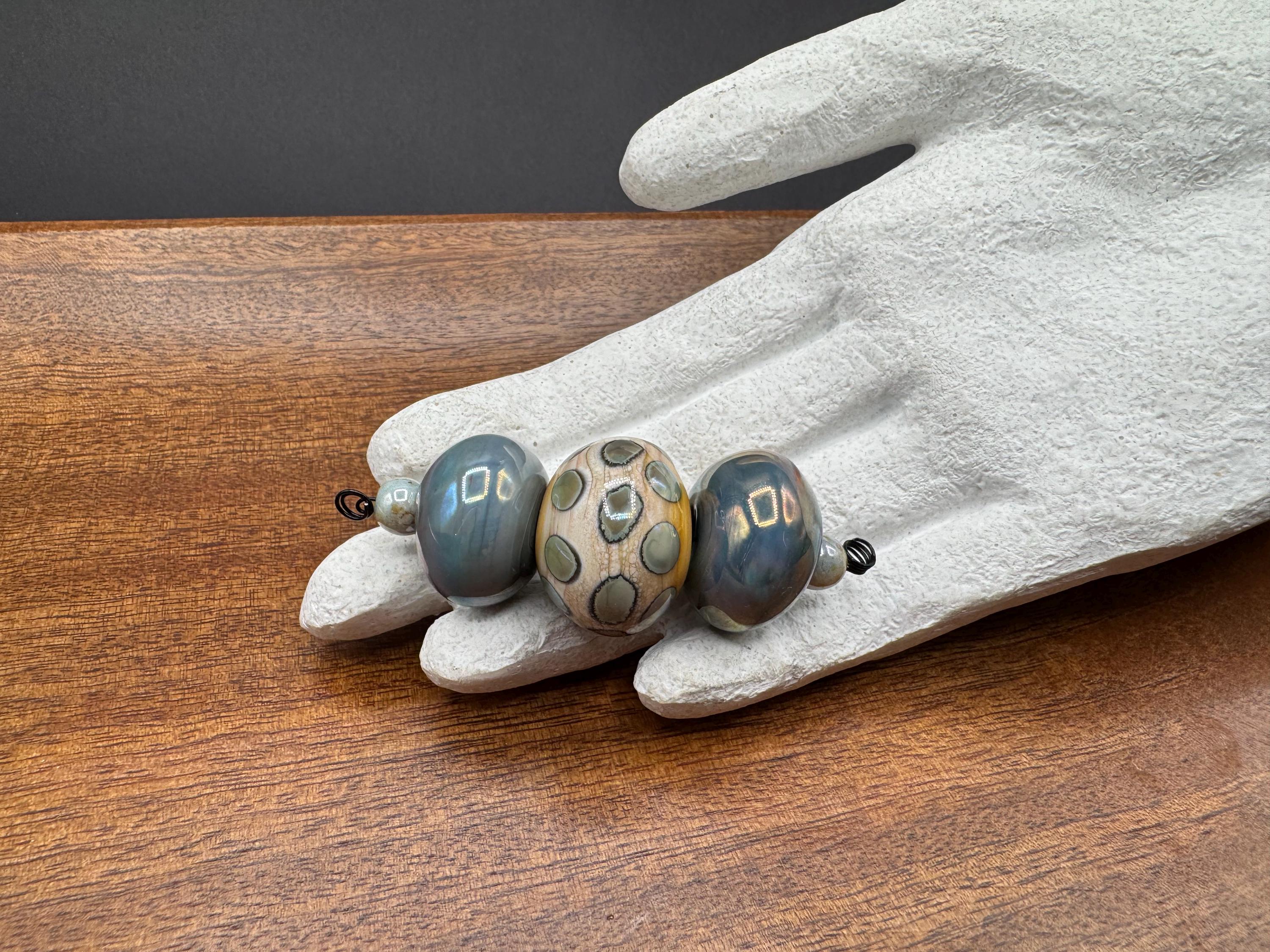 Große Lampwork Glasperlen, Lampwork Perlen Set, hohle Lampwork Perlen, Leichtgewicht, Blau, Ivory, Silber Glas, Art Bead Sortiment