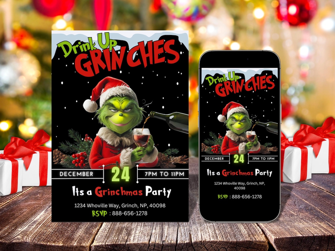 Drink up Grinch Invitation Template Funny Grinchmas Holiday Party
