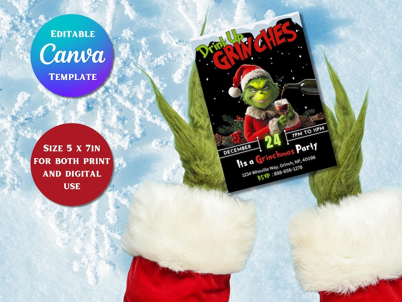 Drink up Grinch Invitation Template Funny Grinchmas Holiday Party