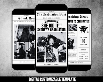 Graduation Newspaper Announcement Template| Class of 2025 Graduation Invite| Graduation Party Invite| College| High School| Instant Download