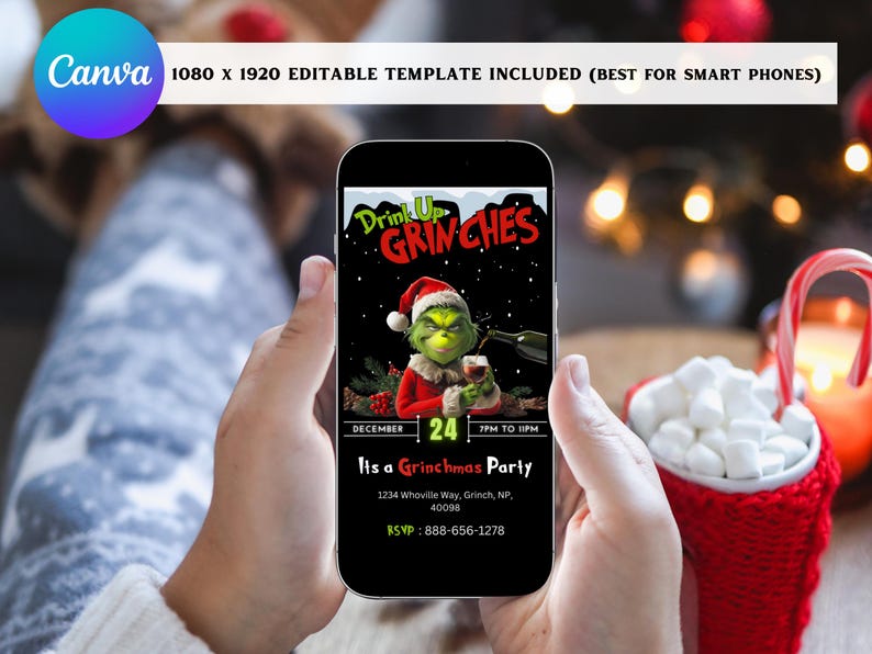 Drink up Grinch Invitation Template Funny Grinchmas Holiday Party