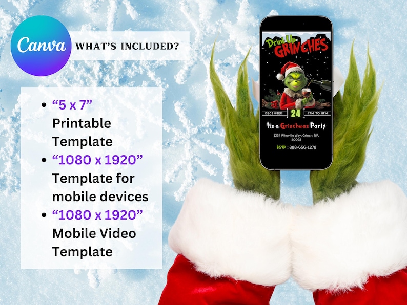 Drink up Grinch Invitation Template Funny Grinchmas Holiday Party