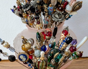 Vintage Hat Pins, Assorted, coat stick pins. Each sold separately. Glass Cloisonne Crystal