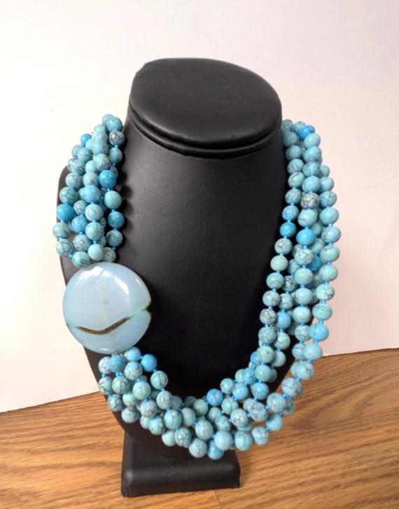 Cerese D Designer Blue Stone Necklace 20" Chunky Multi-Strand