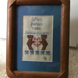 Completed Hand-Stitched Needlework in Frame: When friends meet hearts warm
