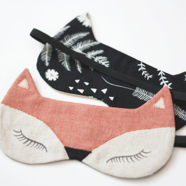 Reserved for SARAH - RUSH ORDER - Fox Sleeping Mask, Cat Sleeping Mask, Woodland Fox or Kitty Sleeping Mask, light-blocking sleep mask