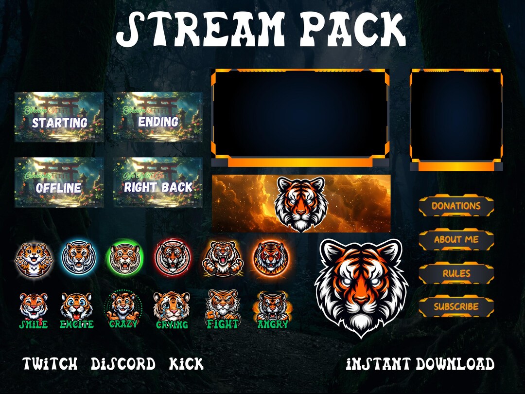 Animated Twitch Stream Pack | Tiger on Fire Stream Pack | Twitch Screen ...
