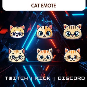 6 Cute Cat Emotes | Instant Digital Download | Twitch, Discord, YouTube | Adorable Kitten Stickers & Emotes | Static Emotes.
