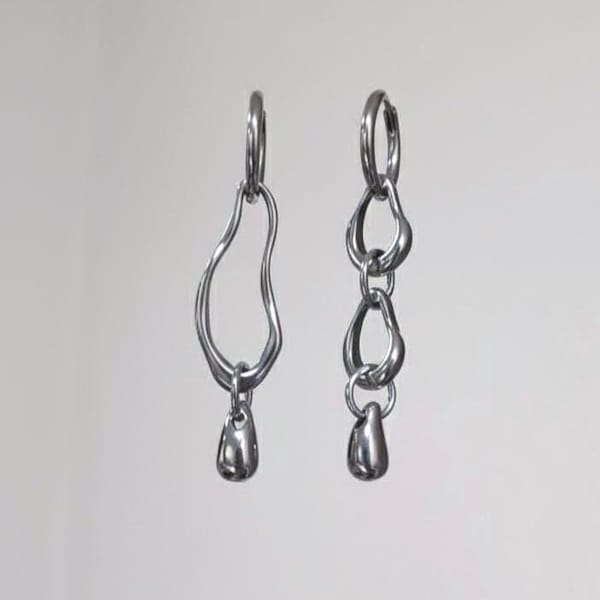 Zeta Asymmetrical Mismatched Dangle Hoop Earrings | Stainless Steel Silver or Gold Toned
