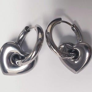 Heart chunky hoop dangle earrings | stainless steel Unisex