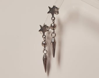 Geometric Spike Bullet Star Stud Dangle Earrings | Stainless Steel