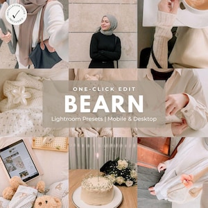 Bearn Lightroom-förinställningar Cream för mobil och dator, Clean Soft-filter för Instagram-bloggare, Minimalistiskt beige fotoredigeringsförinställningspaket, DNG