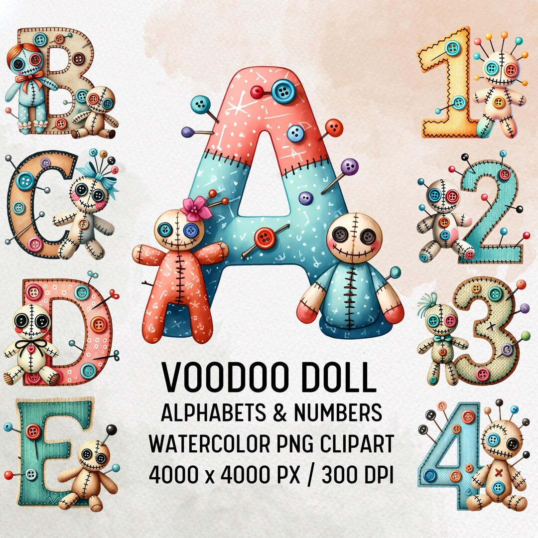 Cute Voodoo Doll Alphabet PNG Spooky Baby Voodoo Doll Letters Clipart ...