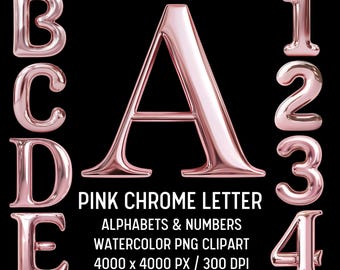 Clipart del alfabeto cromado rosa: fuente metálica para Cricut (descarga digital PNG)