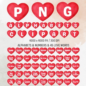 Alfabeto de corazón de acuarela roja, imágenes prediseñadas de palabras de amor, conjunto de arte digital romántico para manualidades, letras de corazón, invitaciones de boda, día de San Valentín