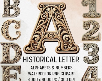 Vintage Lettering PNG: Historical Alphabet, Renaissance Typography (Digital Download)