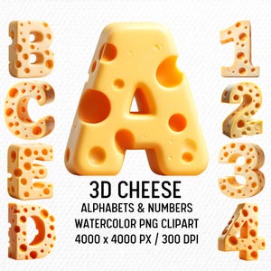 Lettres de fromage, dessins PNG, clipart alphabet fromage 3D, fromage Doodle, clipart fromage, produits laitiers culinaires, mets gastronomique, clipart foodie