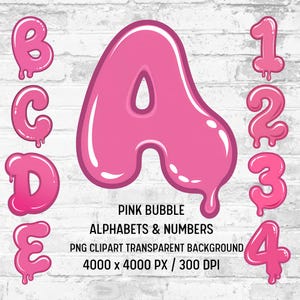 Alphabet graffiti rose PNG : bulles dégoulinantes de lettres (téléchargement numérique)