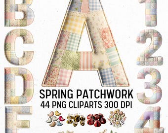 Spring Patchwork Quilt Alphabet PNG Clipart (Digital Download)