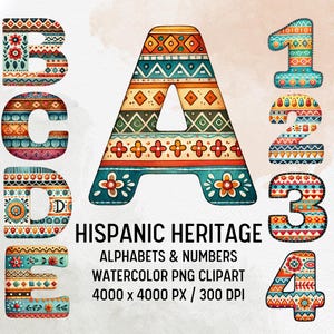 Hispanic Erbe Alphabet Clipart, Lateinische Kultur Buchstaben PNG, Lebendige Volkskunst Schriftart, Fiesta Typografie, Mexikanisch inspiriertes Alphabet,
