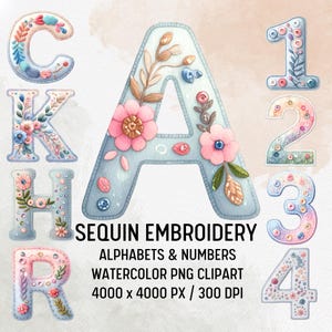 Sequin Embroidery Alphabet PNG Clipart: Glittery Letter Designs (Digital Download)