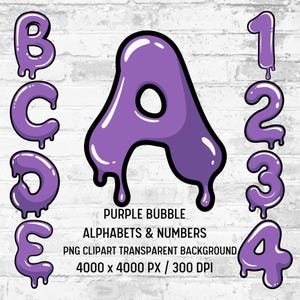 Alphabet graffiti violet PNG : bulles dégoulinant de lettres (téléchargement numérique, utilisation commerciale OK