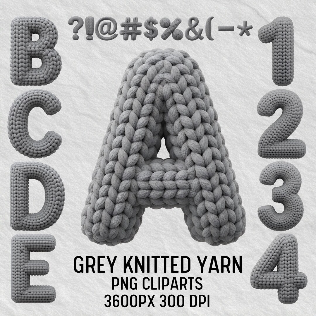 Yarn Letter R Gray Knitted Yarn Alphabet Clipart PNG Letters Cozy Knitted Font for ...