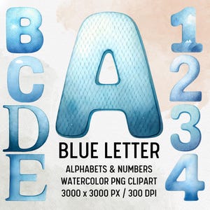 Blue Watercolor Alphabet PNG Clipart, printable letters PNG Clipart, Wedding Letter PNG, Alphabet Sublimation Digital Download
