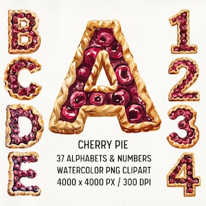 Cherry Pie Letter Clipart PNG, słodki deserowy alfabet, czcionka Cherry Pie, clipart ciasta, grafika ciasta, czcionka piekarnicza do sublimacji