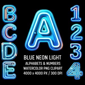 Blauwe neon alfabet clipartbundel, neonletters png-ontwerpen, neonmonogram, neondoodle, neonreclamelettertype, neonreclameletter, led-lettertype