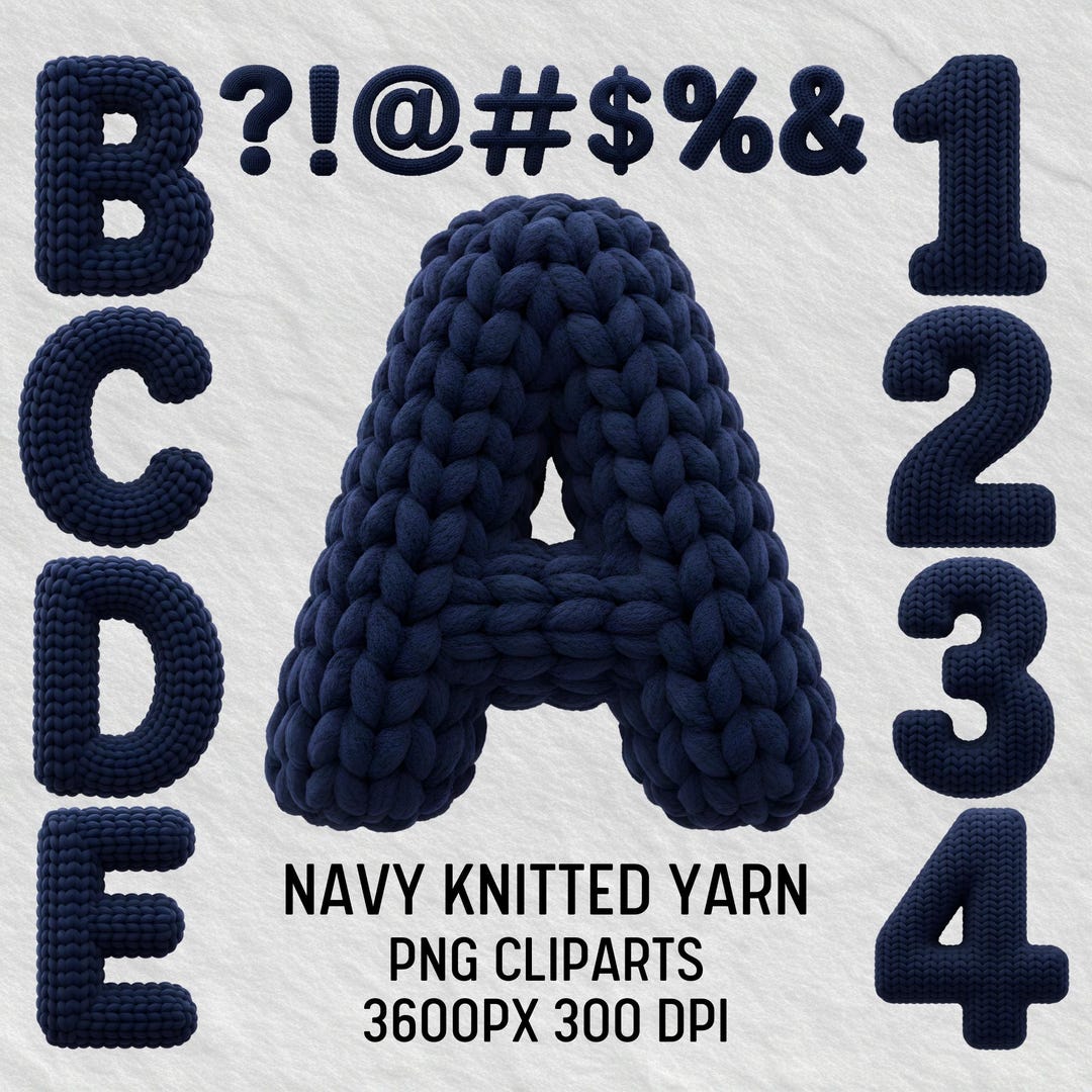 Yarn Letter R Navy Knitted Yarn Alphabet Clipart PNG Letters Cozy Knitted Font for ...