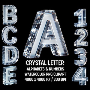 Alfabeto de cristal, diseños PNG de letras de gemas brillantes, fuente de cristal transparente, letras de brillo de lujo, clipart de fuente de diamante, alfabeto brillante