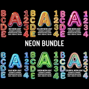 Neon Alphabet Clipart Bundle: PNG Letter Designs (Digital Download)
