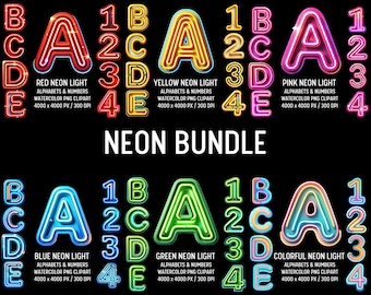 Neon Alphabet Clipart Bundle: PNG Letter Designs (Digital Download)