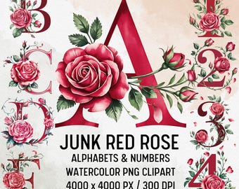 Red Rose Floral Alphabet PNG Clipart: Wedding Letters (Digital Download)