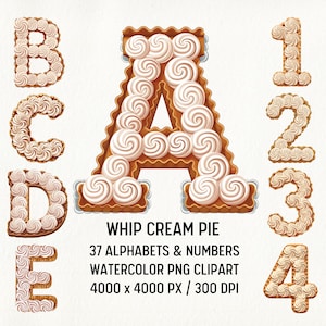 Letra de torta de chantilly clipart PNG, alfabeto de sobremesa doce, fonte de chantilly, clipart de torta, gráfico de torta, fonte de padaria para artesanato de sublimação