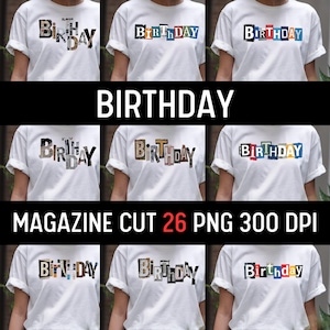 Birthday Ransom Note Letters: Magazine Cutout Alphabet (PNG)