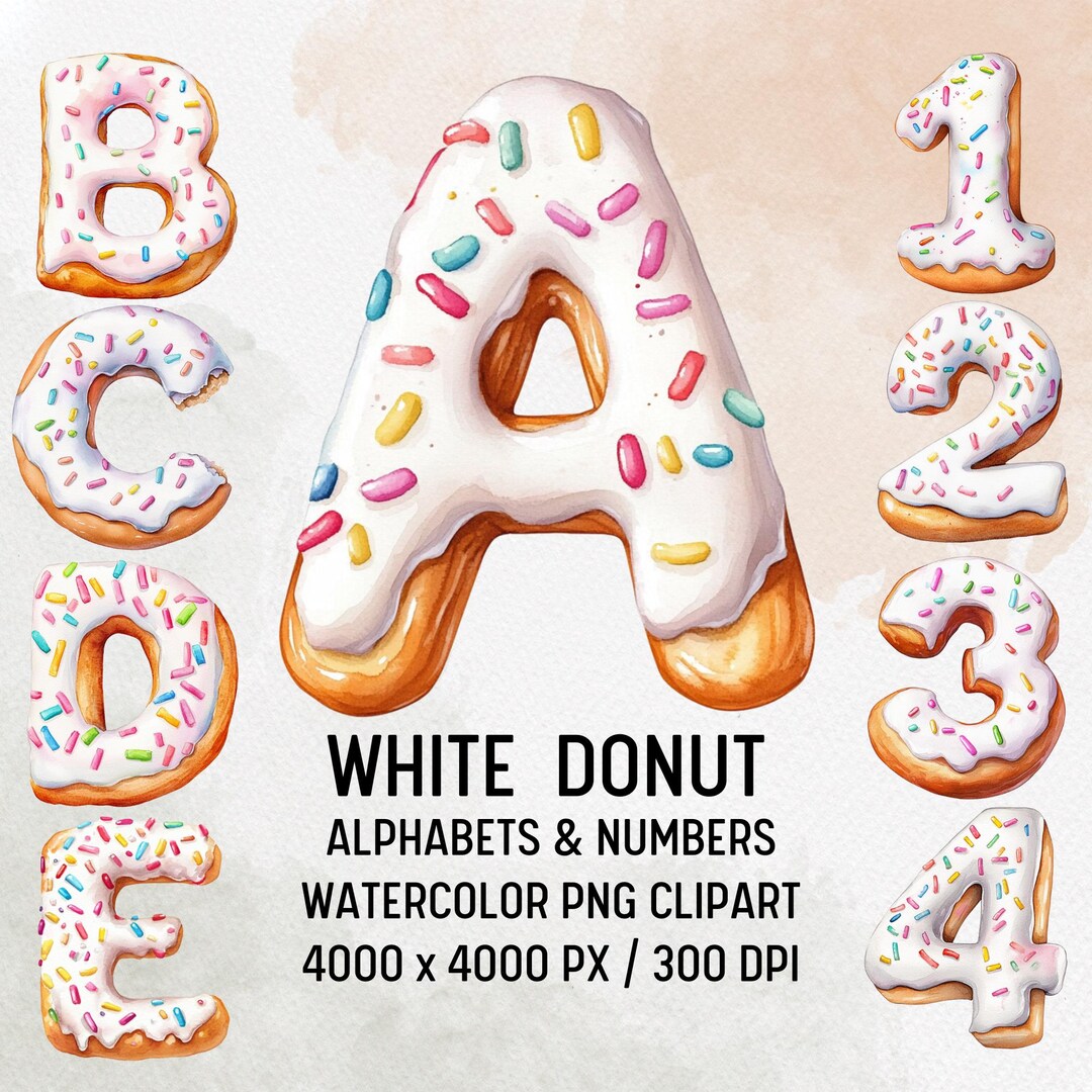 Donut Letter Clipart: White Frosted Alphabet PNG (digital Download) - Etsy