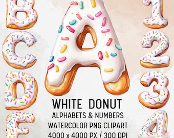 Donut Letter Clipart: White Frosted Alphabet PNG (Digital Download)
