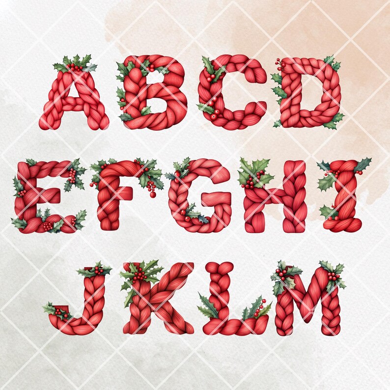 Red Braided Knit Alphabet Clipart, Christmas Sweater Letters (PNG ...