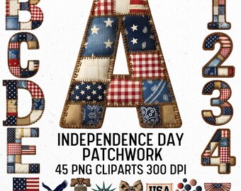 Självständighetsdagen Patchwork Quilt Alfabet PNG Clipart (digital nedladdning)