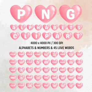 Alfabeto de corazón de acuarela rosa, imágenes prediseñadas de palabras de amor, conjunto de arte digital romántico para manualidades, letras de corazón, invitaciones de boda, día de San Valentín