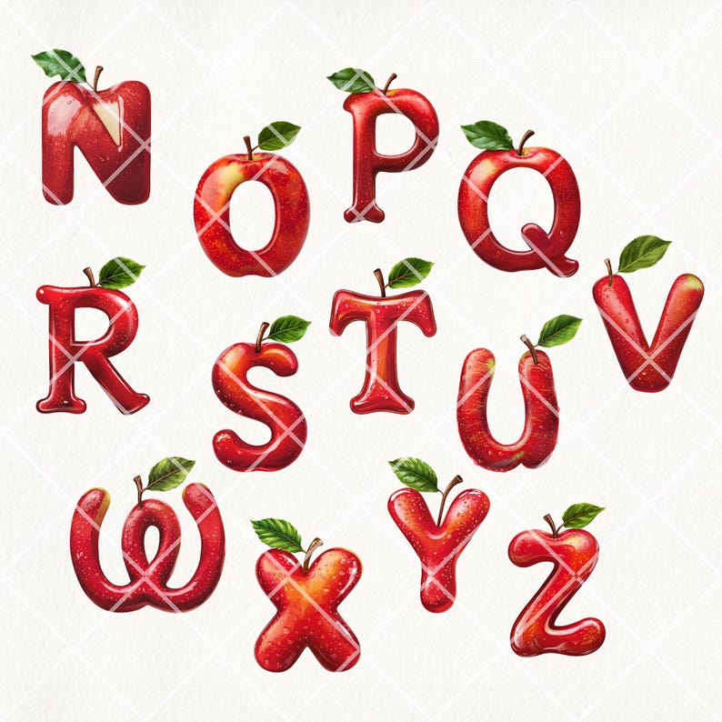 3D Apple Alphabet PNG Clipart: Realistic Fruit Font (digital Download ...