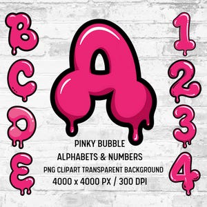 Alphabet graffiti rose PNG : bulles dégoulinantes de lettres (téléchargement numérique)