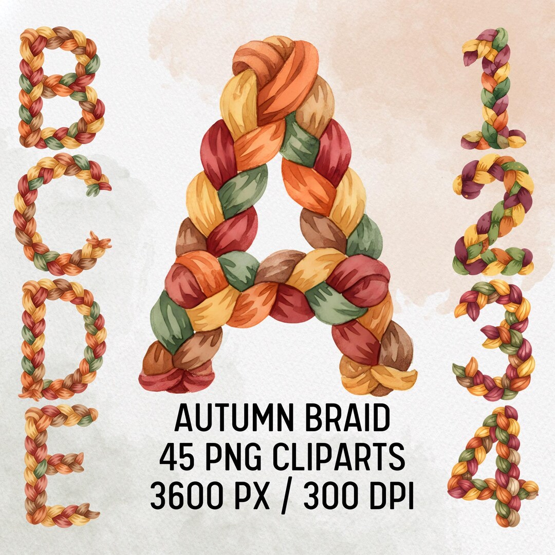 Rainbow Watercolor Alphabet PNG Bundle: Rustic Fall Braided Letters ...