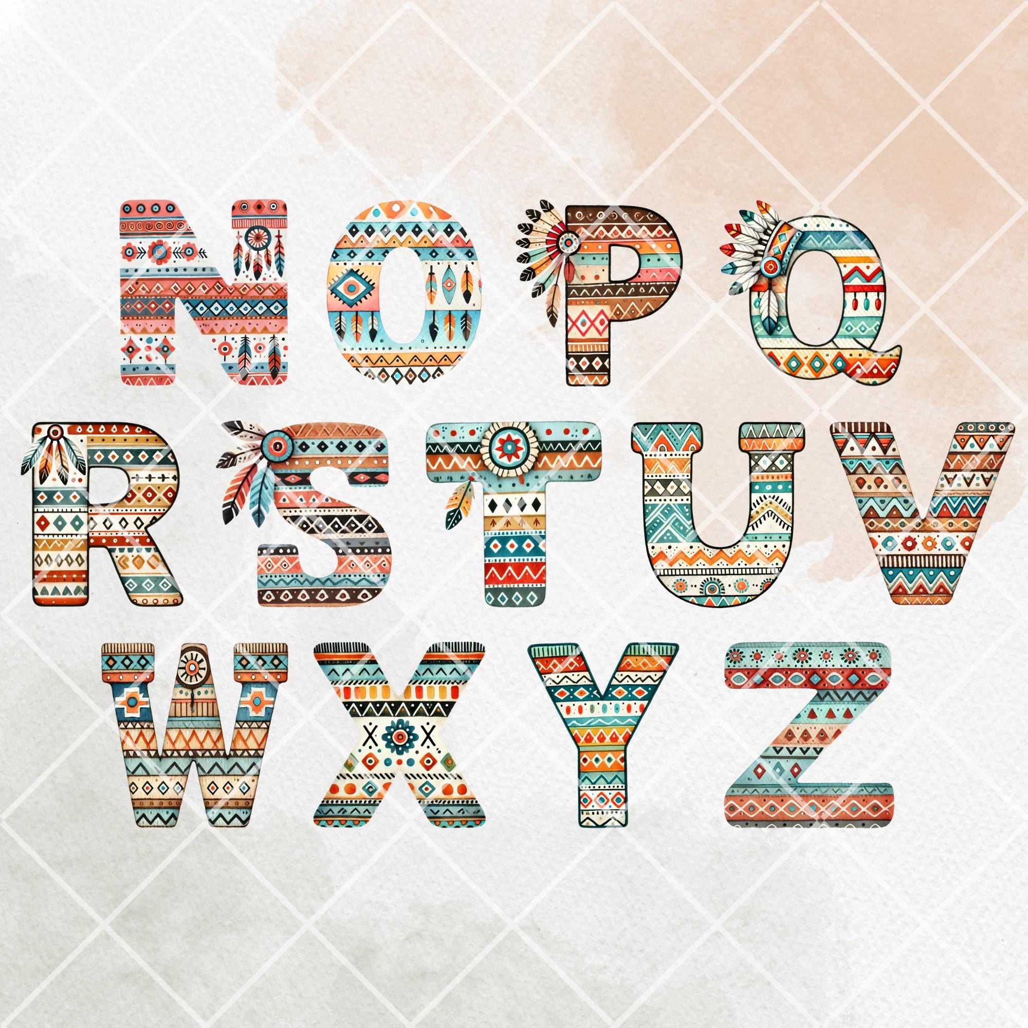 Tribal Alphabet Clipart: Native American Pattern PNG Designs (digital ...